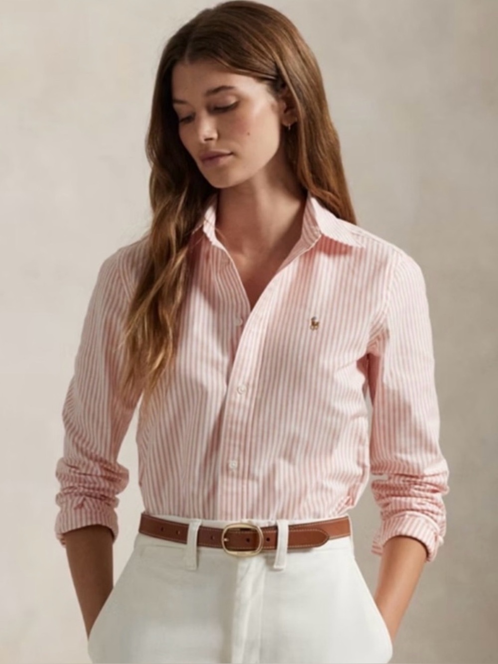 Ralph Lauren Pink and White Striped Slim Fit Button-Down